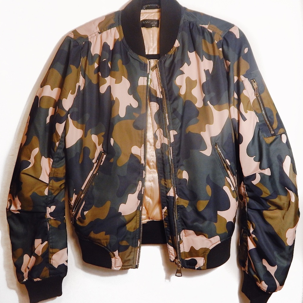 TOPSHOP Camo MA1 Pink and Green Bomber Jacket